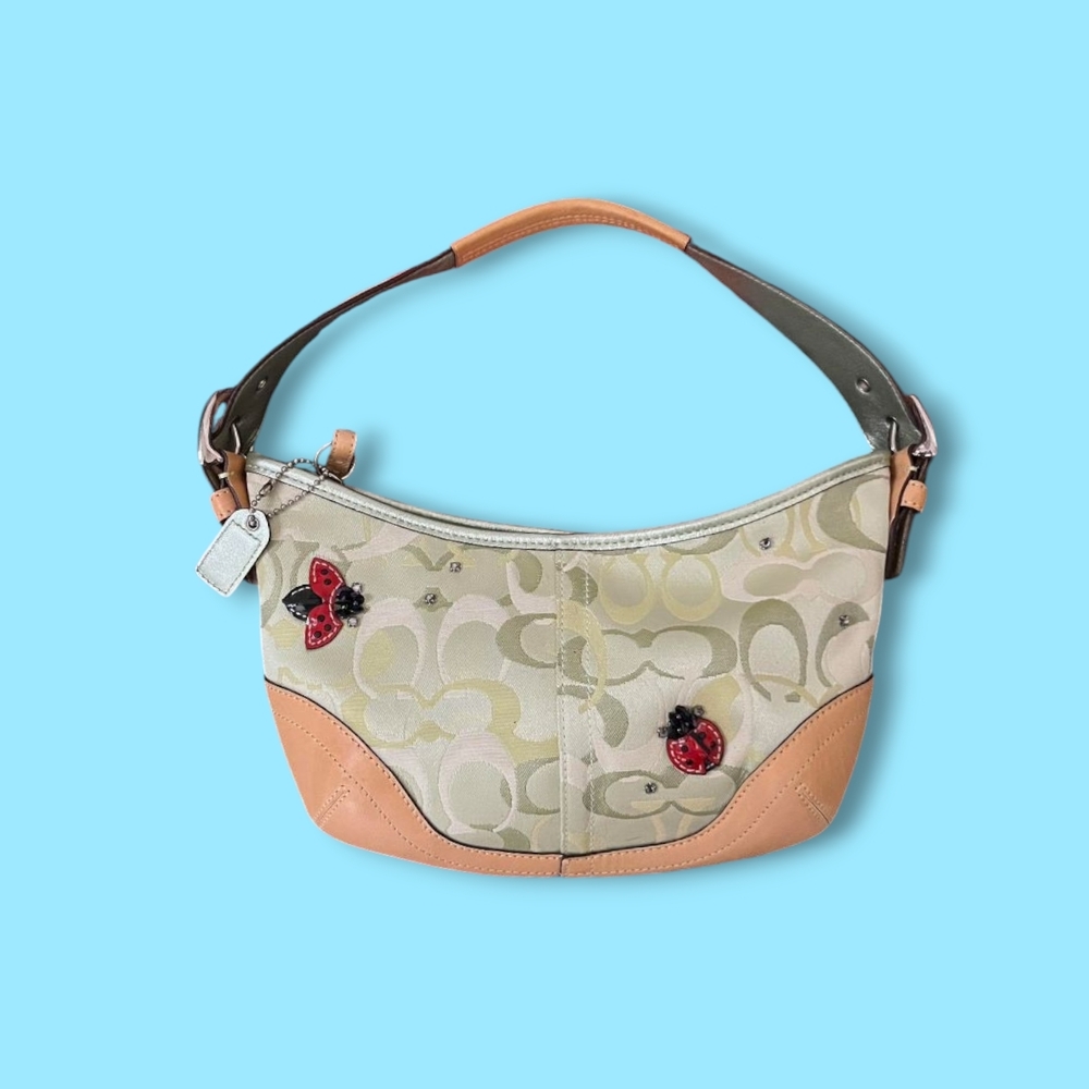 Coach Cream and Tan Shoulder Bag with Red Accents